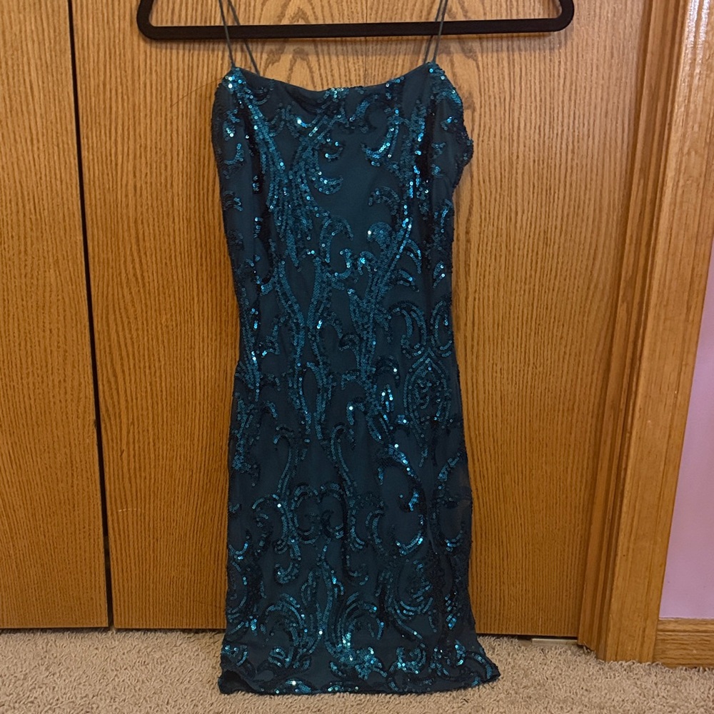 Windsor Teal Sequin Midi Slip Dress